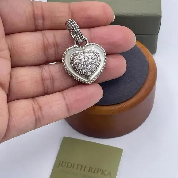 Judith Ripka Sterling Silver Heart Enhancer Pendant Mother of Pearl CZ - Picture 3 of 8